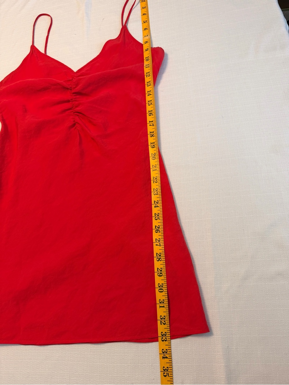 Zara Red Satin Slip Dress with V-Neck and Spaghetti Straps - Picture 4 of 7